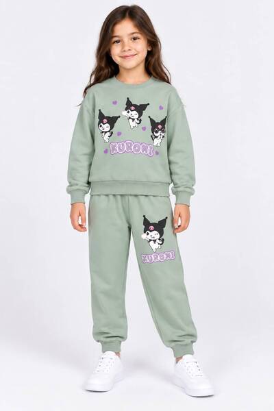 4GEN Kuromi Lisanslı Kız Çocuk Pembe Sweatshirt Eşofman Altı Takım Baskılı