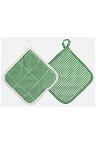 OEM Set Servet de Bucatarie Verde cu Modele Ecru 17x17cm - 2buc