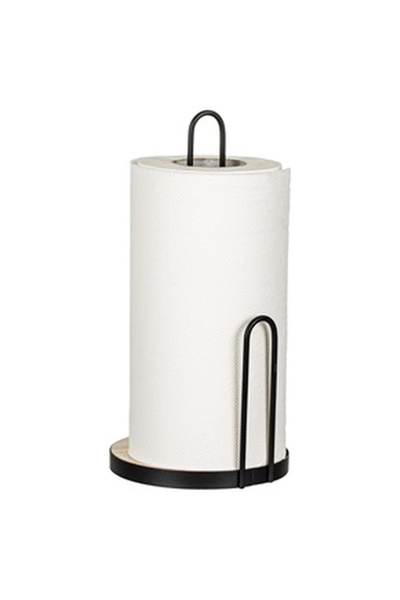 OEM Black Metal Holder with Wooden Base with Stop for Paper Towels Ø15x30cm