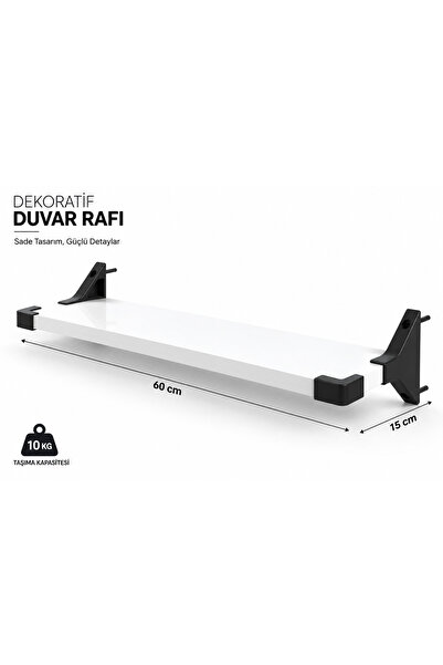 Dekoratif Duvar Rafı 15x60cm Siyah