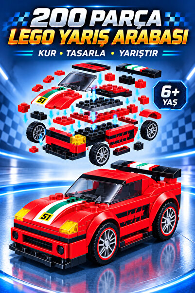 İlknurtoys 200 Parça 2’si 1 Arada Lego Uyumlu Yarış Arabası Yapım Seti Geri Çek Bırak 6+ Yaş – Kırmızı