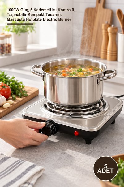 Yenilig 5 Adet Tek Gözlü Elektrikli Ocak – 1000W Güç, 5 Kademeli Isı Kontrolü, Taşınabilir Kompakt Tasarım, Masaüstü Hotplate Electric Burner