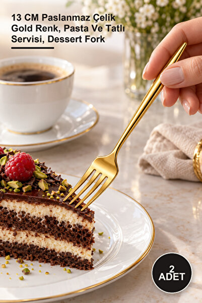 Yenilig 2-Piece Dessert Fork Set – 13 cm Stainless Steel Gold Color, Cake and...