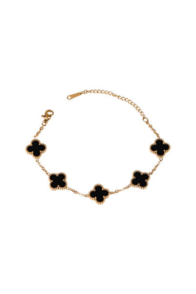 ATALYA ACCESSORY Unisex Paslanmaz Çelik Çift Taraflı Yonca Bileklik - Kararma...
