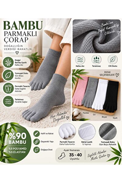 Genel Markalar 2'Lİ PAKET PARMAKLI BAMBU PATİK ÇORAP