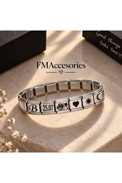 fmaccesories Steel Bracelet Italian Lettered Photo Charm Couple Bracelet 1 Pi...
