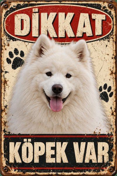 Lucena Samoyed Caution Dog Present Metal Sign Retro Decorative Warning Sign 1...