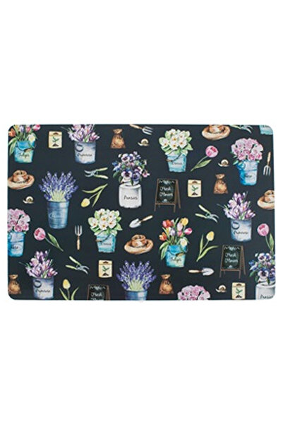 OEM Black Plastic Plate Holder with Pots & Colorful Flowers Pattern 43.5x28.5cm