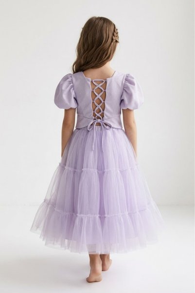 penu baby kids Sparkly Fabric Floor-Length Crop Balloon Short Sleeve Girls' Dress