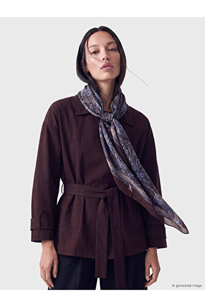 LC Waikiki Lcw Accessories Brown Satin Patterned Women's Shawl with Nevavm Di...