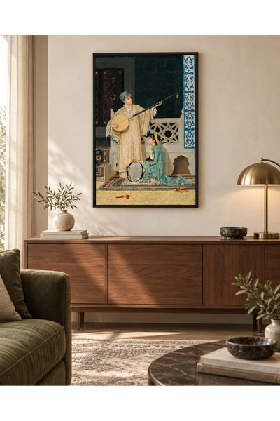 ATLAS DUVAR SANATI İKİ MÜZİSYEN KIZ SİYAH AHŞAP ÇERÇEVELİ MDF TABLO