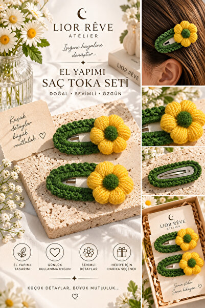 LİOR REVE ATELİER Lior Rêve Atelier Handmade Knitted Hair Clip Set – 2-Piece ...