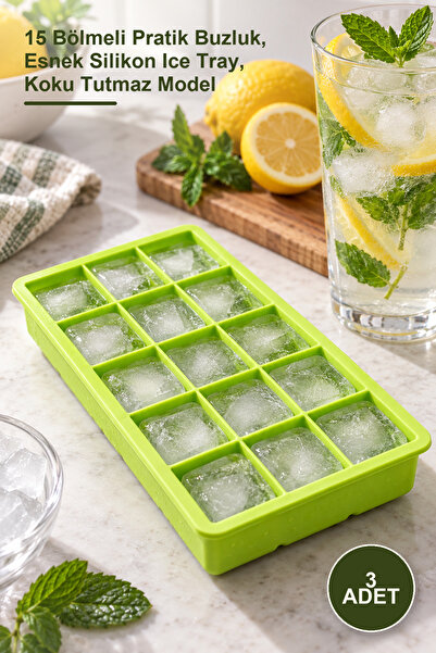 Yenilig 3 Colorful Silicone Ice Molds – 15 Compartment Practical Ice Tray, Fl...