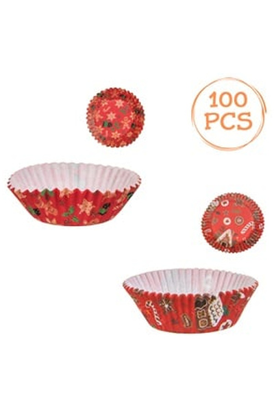 OEM Red Paper Christmas Cupcake Baking Molds with Gingerbread Man Pattern Ø10...