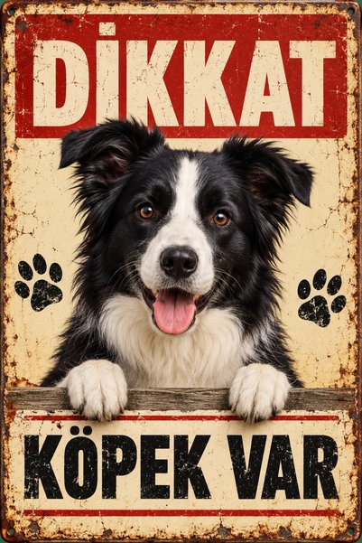 Lucena Border Collie Caution Dog Present Retro Metal Warning Sign 15X20 cm