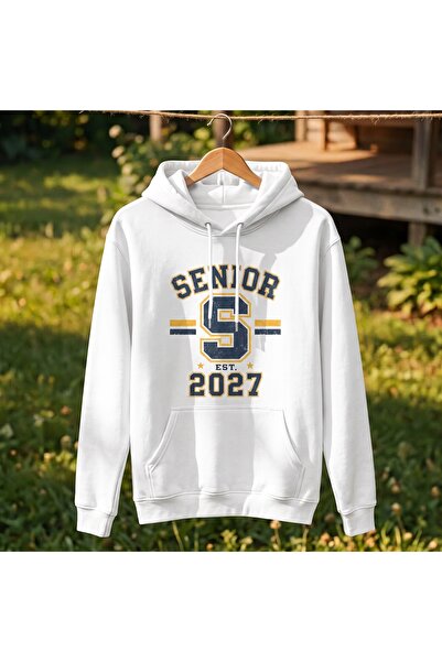 2027 Mezuniyet Senesi Senior Baskılı Kadın Kapüşonlu Sweatshirt Son Sınıf 3 İplik Şardonlu Hoodie %100 Pamuklu