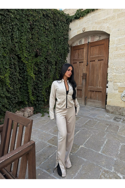 kırmızı butiks Beige Modal Suit with Interlayers
