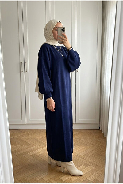 Kirazca Butik Women's Half Turtleneck Balloon Sleeve Loose Long Knitwear Dres...