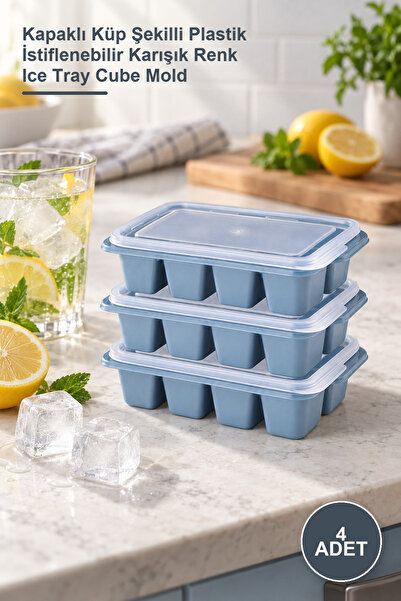 Yenilig 4 Pieces Mini Ice Mold – Cube Shaped Plastic Stackable Mixed Color Ic...