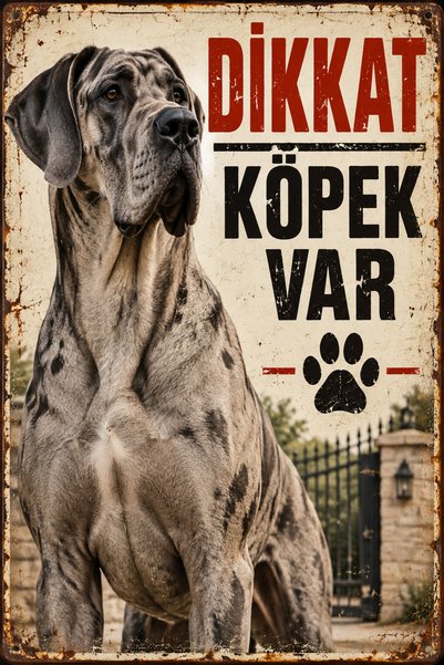 Lucena لافتة تحذيرية معدنية عتيقة الطراز من نوع Great Dane Danua Dikkat Köpek...