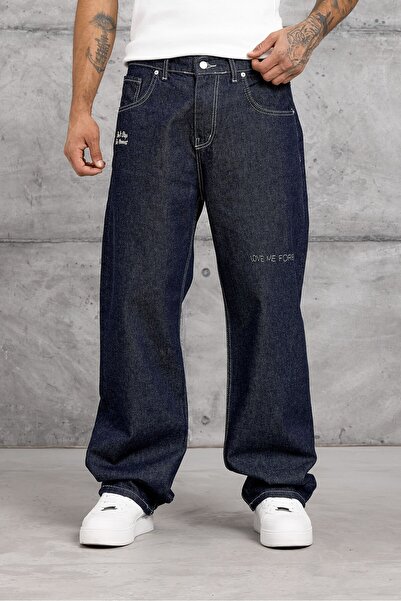 NOMARC Lacivert CEPTE NAKIŞ AYRINTI BAGGY JEAN