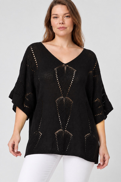 EtkiModa Women's Italian Style Bat Sleeve Oversize Mercerized Knitwear Blouse