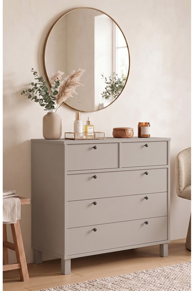 Yurudesign Nord Şifonyer 5 Çekmece Ahşap Ayaklı Kumsal ND3-CO