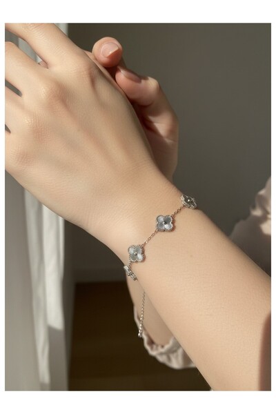 ATALYA ACCESSORY Unisex Stainless Steel Double-Sided Clover Bracelet - Tarnis...