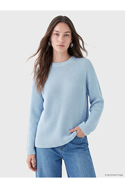LC Waikiki Lcw Modest Blue Oval Neck Women's Knitwear Sweater with Nevavm Dif...
