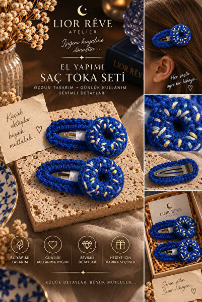 LİOR REVE ATELİER Lior Rêve Atelier Handmade Knitted Hair Clip Set – Set of 2...