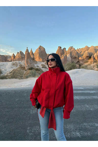 kırmızı butiks Red Stand Collar Bengaline Jacket
