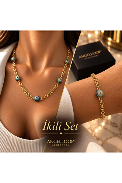 ANGELLOOP ACCESSORY Zirkon Nazar Boncuklu Kolye&Bileklik Seti - Nazar Boncukl...