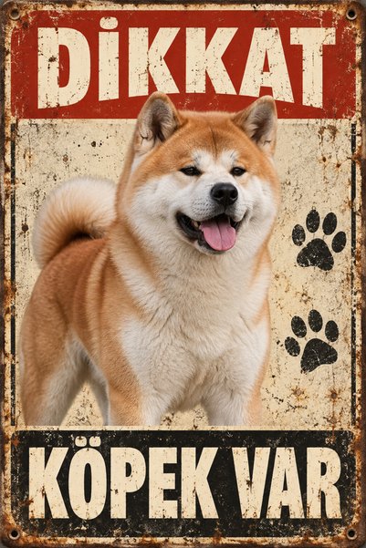 Lucena لافتة معدنية تحذيرية من Akita Inu Dikkat Köpek Var، لافتة تحذيرية مزخر...