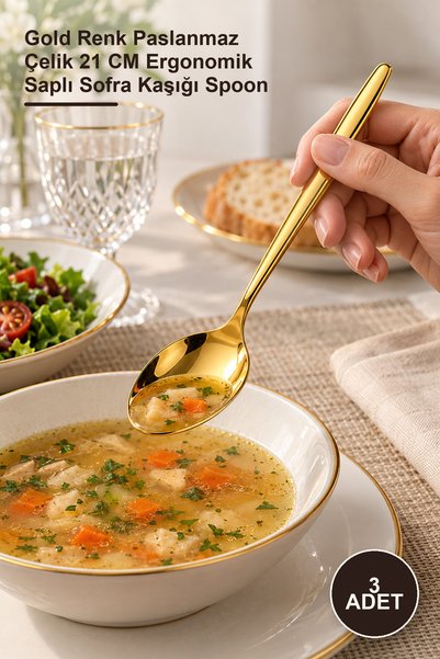 Yenilig 3-Piece Tablespoon Set – Gold Color Stainless Steel 21 cm Ergonomic H...