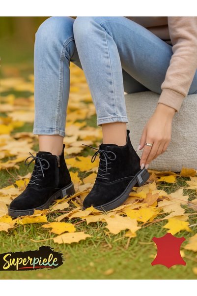 piele naturala Γυναικεία κοντά μποτάκια από γνήσιο δέρμα με επένδυση