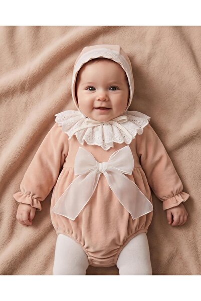 Noy Noy Noynoy Kız Bebek Kadife Tulum, Şapka, Zıbın, Çorap 4'lü Takım