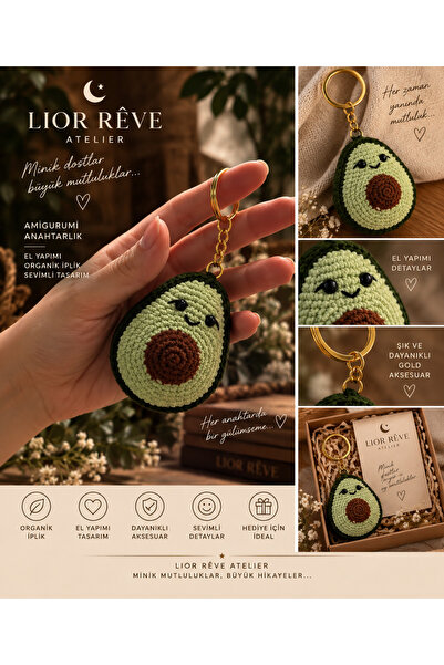 LİOR REVE ATELİER Lior Rêve Atelier Amigurumi Avocado Keychain Handmade Knitt...