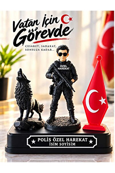 Kişiye Özel Masaüstü Polis Özel Harekat ve Kurt Figürlü Hediyelik