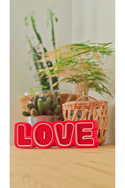 Kalp Detaylı 3D Baskı LOVE Yazısı Biblo - Hediyelik Dekoratif Masaüstü Süsü