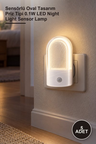 Yenilig 5 Pieces Photocell Night Light – Oval Design with Sensor, Socket Type...