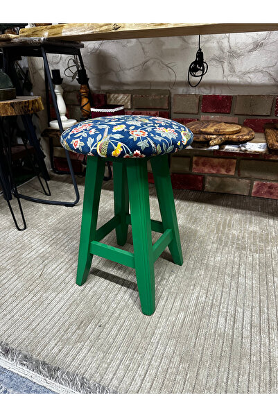 Taburecity -Ahşap Yeşil Puf Tabure 48 cm yükseklik