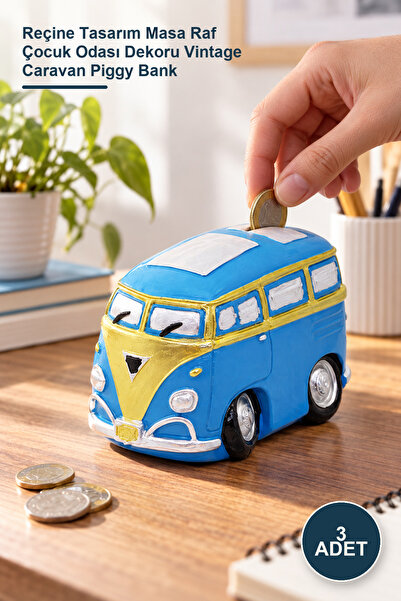 Yenilig 3 Pieces Vosvos Caravan Nostalgic Decorative Figurine Piggy Bank – Re...