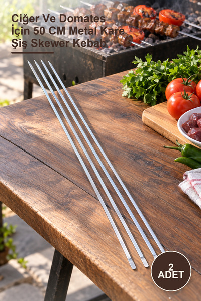 Yenilig 2 Pieces of Thin Square-Cut Metal Barbecue Skewers – 50 cm Metal Squa...