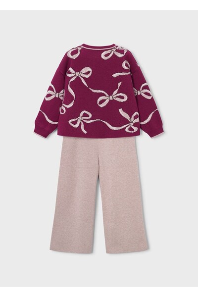 MAYORAL Girl's Winter Two-Piece Cotton Suit with Trousers, Burgundy, 100% Cotton