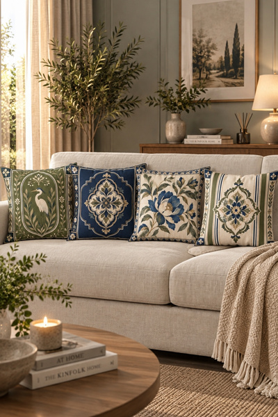 Atay Home مجموعة من 4 أغطية وسائد زخرفية كلاسيكية بنقوش نباتية - مقاس 43x43 س...