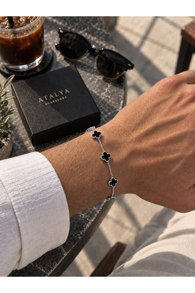 ATALYA ACCESSORY Yonca Model Çelik Erkek Bileklik -Kararmaz - Çift Taraflı - ...