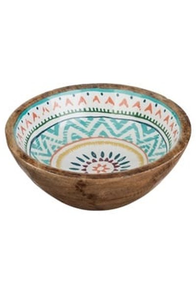 OEM Enameled Wooden Bowl with Colorful Aztec Pattern Ø20x8cm
