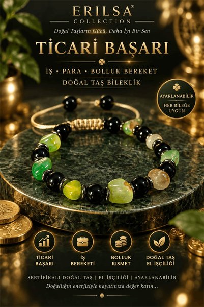 Erilsa Sertifikalı Ticari Başarı İş Para Bereket Şans Kısmet Doğal Taş Bilekl...