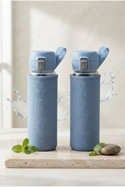 Tohana H2O Sağlıklı Kilit Kapaklı Cam Matara 500 Ml Su Şişesi, Deri Kılıflı S...