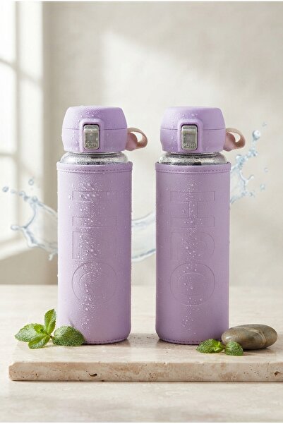 Tohana H2O Sağlıklı Kilit Kapaklı Cam Matara 500 Ml Su Şişesi, Deri Kılıflı S...
